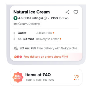 Swiggy Valentine's Day Special Offer : Get any scoop at ₹40 at Naturals Ice Cream